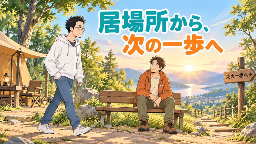 FIRE後にやることがないのは居場所がないだけ——居場所を見つけた様子のまとめイラスト