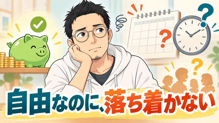 FIRE後、自由な時間があるのにやることがなく立ち止まる様子のイラスト