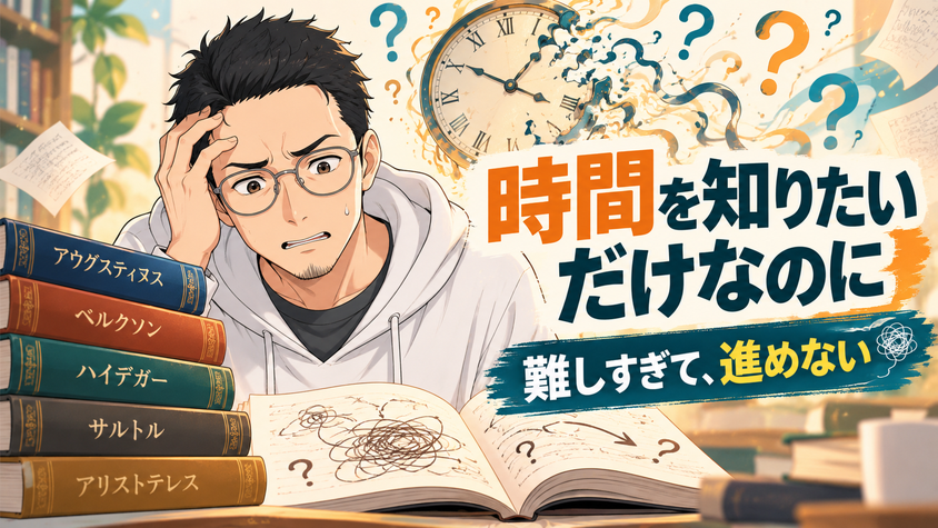 難しすぎる哲学書を前に手が止まる様子のイラスト