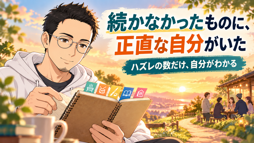 続かなかったものの中に正直な自分がいた、というまとめのイラスト